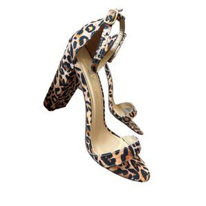 Lulus Leopard Sandal Taylor Suede Ankle Strap Heels Brown Black 4” Block 7.5